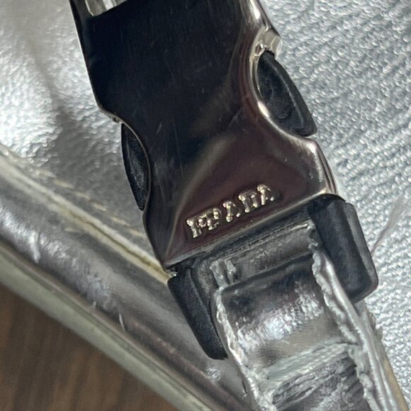 PRADA VINTAGE Y2K Silver Kitten Heel Strappy Buckle Accent Sz 37 US Sz 7 - Picture 10 of 11